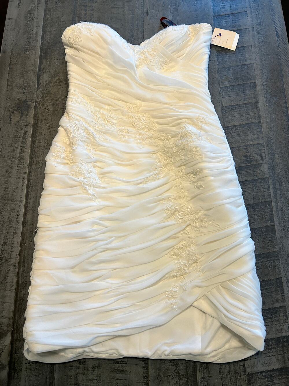 NWT Love White Ruched Strapless Mini Wedding Dress Size 8 Lace Bridal Reception